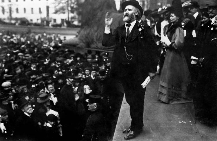 Keir Hardie in 1908 speaking in Trafalgar Square at a Womens Suffrage demonstration